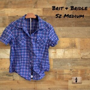 Brit & Bridle Sz Medium Button Up Short Sleeve Blue Western Style Women’s Shirt